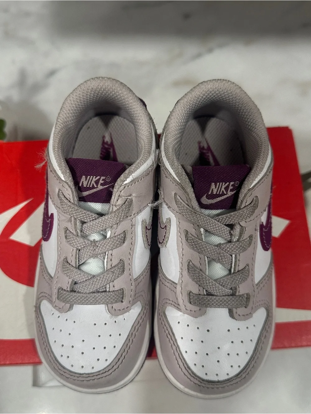 Nike Dunk Low Little Kids Sneakers White & Purple Size 8C w/ Box